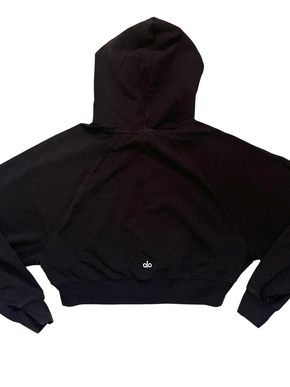 Alo Yoga Cropped Double Take Hoodie Pullover Small Black French Terry Relaxed